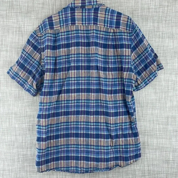 Blue Saks Fifth Ave Linen Shirt Short Sleeve Button Down Mens L 3824 - Picture 5 of 7